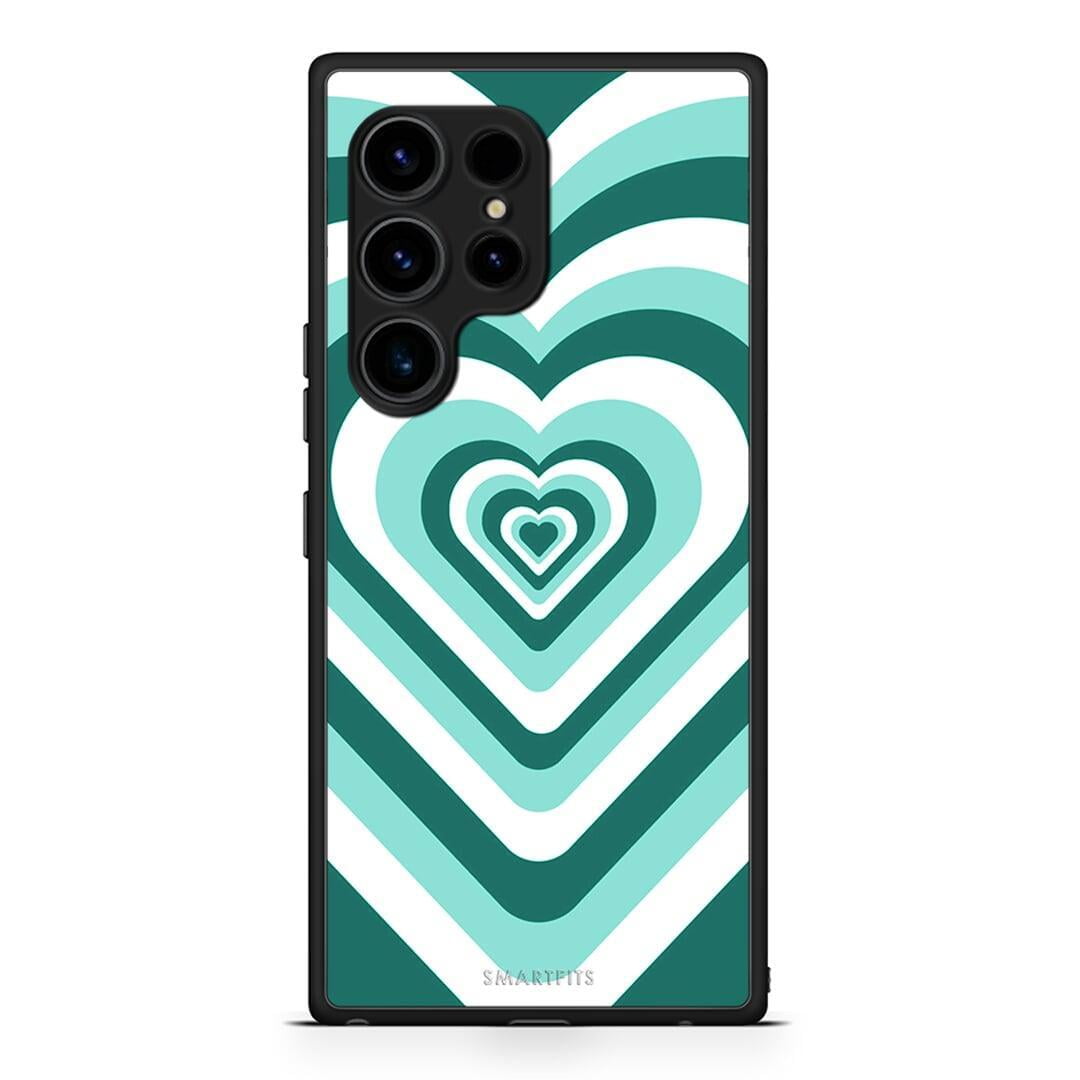 Θήκη Samsung Galaxy S23 Ultra Green Hearts από τη Smartfits με σχέδιο στο πίσω μέρος και μαύρο περίβλημα | Samsung Galaxy S23 Ultra Green Hearts Case with Colorful Back and Black Bezels