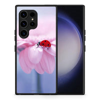 Thumbnail for Θήκη Samsung Galaxy S23 Ultra Ladybug Flower από τη Smartfits με σχέδιο στο πίσω μέρος και μαύρο περίβλημα | Samsung Galaxy S23 Ultra Ladybug Flower Case with Colorful Back and Black Bezels