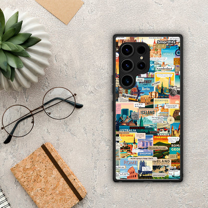 Θήκη Samsung Galaxy S23 Ultra Live To Travel από τη Smartfits με σχέδιο στο πίσω μέρος και μαύρο περίβλημα | Samsung Galaxy S23 Ultra Live To Travel Case with Colorful Back and Black Bezels