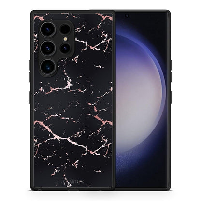 Θήκη Samsung Galaxy S23 Ultra Marble Black Rosegold από τη Smartfits με σχέδιο στο πίσω μέρος και μαύρο περίβλημα | Samsung Galaxy S23 Ultra Marble Black Rosegold Case with Colorful Back and Black Bezels