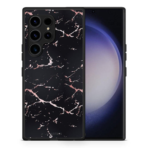 Θήκη Samsung Galaxy S23 Ultra Marble Black Rosegold από τη Smartfits με σχέδιο στο πίσω μέρος και μαύρο περίβλημα | Samsung Galaxy S23 Ultra Marble Black Rosegold Case with Colorful Back and Black Bezels