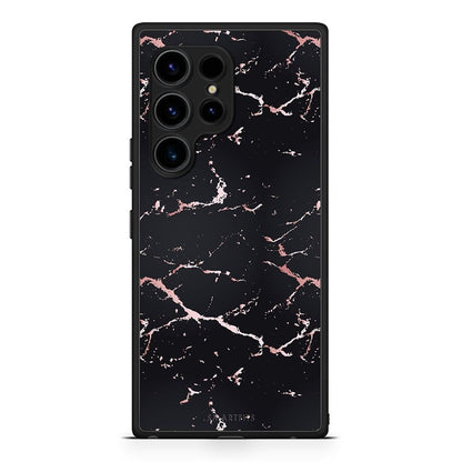 Θήκη Samsung Galaxy S23 Ultra Marble Black Rosegold από τη Smartfits με σχέδιο στο πίσω μέρος και μαύρο περίβλημα | Samsung Galaxy S23 Ultra Marble Black Rosegold Case with Colorful Back and Black Bezels