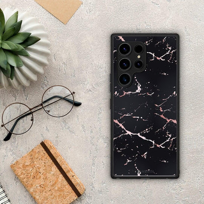 Θήκη Samsung Galaxy S23 Ultra Marble Black Rosegold από τη Smartfits με σχέδιο στο πίσω μέρος και μαύρο περίβλημα | Samsung Galaxy S23 Ultra Marble Black Rosegold Case with Colorful Back and Black Bezels