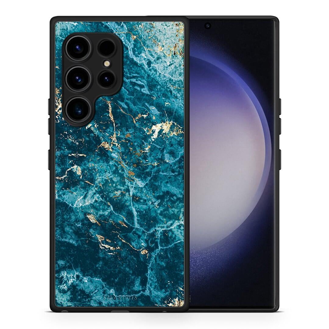 Θήκη Samsung Galaxy S23 Ultra Marble Blue από τη Smartfits με σχέδιο στο πίσω μέρος και μαύρο περίβλημα | Samsung Galaxy S23 Ultra Marble Blue Case with Colorful Back and Black Bezels