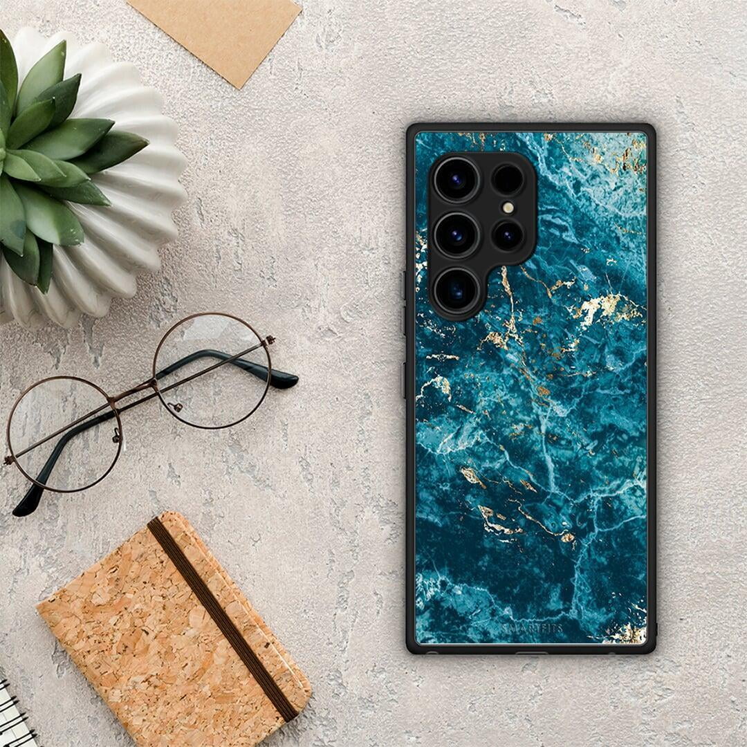 Θήκη Samsung Galaxy S23 Ultra Marble Blue από τη Smartfits με σχέδιο στο πίσω μέρος και μαύρο περίβλημα | Samsung Galaxy S23 Ultra Marble Blue Case with Colorful Back and Black Bezels