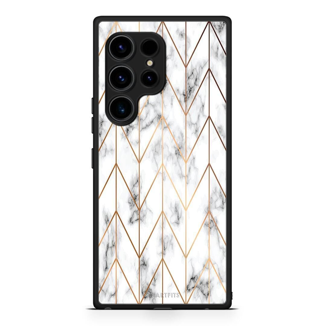 Θήκη Samsung Galaxy S23 Ultra Marble Gold Geometric από τη Smartfits με σχέδιο στο πίσω μέρος και μαύρο περίβλημα | Samsung Galaxy S23 Ultra Marble Gold Geometric Case with Colorful Back and Black Bezels