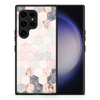 Θήκη Samsung Galaxy S23 Ultra Marble Hexagon Pink από τη Smartfits με σχέδιο στο πίσω μέρος και μαύρο περίβλημα | Samsung Galaxy S23 Ultra Marble Hexagon Pink Case with Colorful Back and Black Bezels