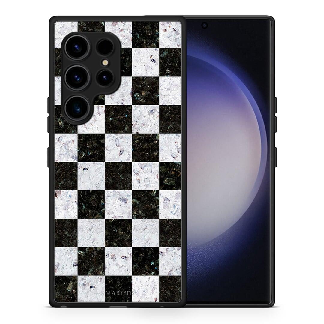 Θήκη Samsung Galaxy S23 Ultra Marble Square Geometric από τη Smartfits με σχέδιο στο πίσω μέρος και μαύρο περίβλημα | Samsung Galaxy S23 Ultra Marble Square Geometric Case with Colorful Back and Black Bezels