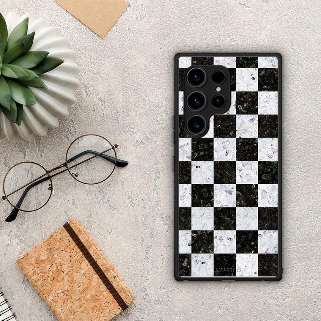 Θήκη Samsung Galaxy S23 Ultra Marble Square Geometric από τη Smartfits με σχέδιο στο πίσω μέρος και μαύρο περίβλημα | Samsung Galaxy S23 Ultra Marble Square Geometric Case with Colorful Back and Black Bezels