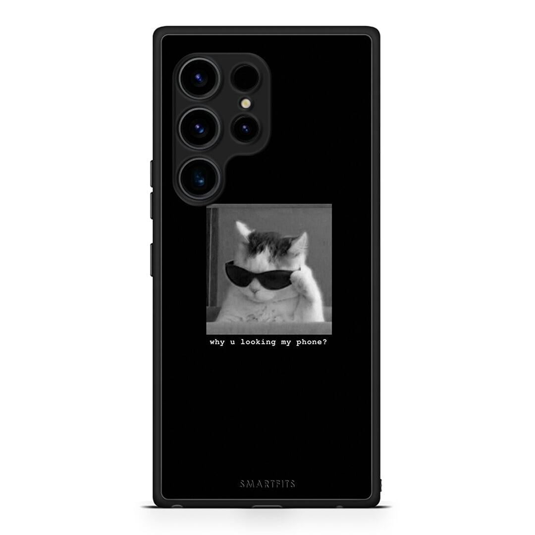 Θήκη Samsung Galaxy S23 Ultra Meme Cat από τη Smartfits με σχέδιο στο πίσω μέρος και μαύρο περίβλημα | Samsung Galaxy S23 Ultra Meme Cat Case with Colorful Back and Black Bezels