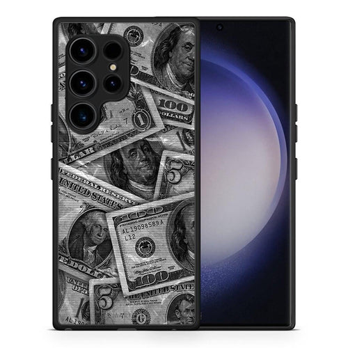 Θήκη Samsung Galaxy S23 Ultra Money Dollars από τη Smartfits με σχέδιο στο πίσω μέρος και μαύρο περίβλημα | Samsung Galaxy S23 Ultra Money Dollars Case with Colorful Back and Black Bezels