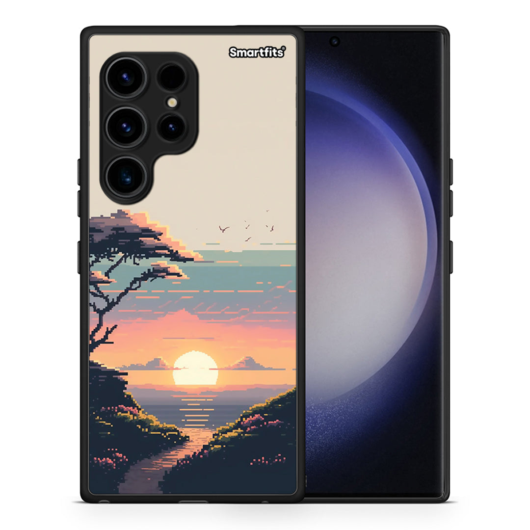 Θήκη Samsung Galaxy S23 Ultra Pixel Sunset από τη Smartfits με σχέδιο στο πίσω μέρος και μαύρο περίβλημα | Samsung Galaxy S23 Ultra Pixel Sunset Case with Colorful Back and Black Bezels