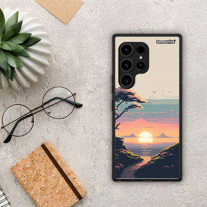 Θήκη Samsung Galaxy S23 Ultra Pixel Sunset από τη Smartfits με σχέδιο στο πίσω μέρος και μαύρο περίβλημα | Samsung Galaxy S23 Ultra Pixel Sunset Case with Colorful Back and Black Bezels