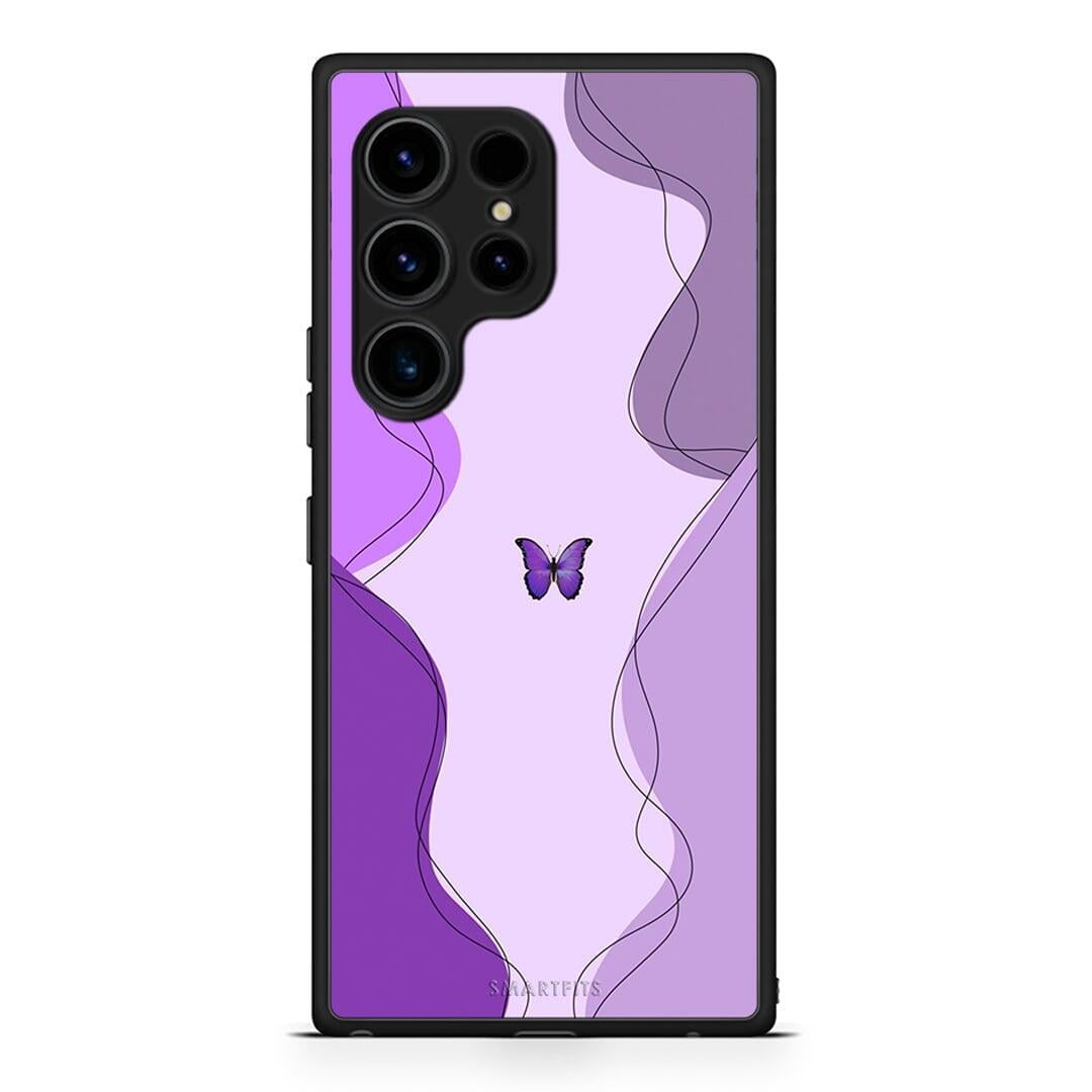 Θήκη Samsung Galaxy S23 Ultra Purple Mariposa από τη Smartfits με σχέδιο στο πίσω μέρος και μαύρο περίβλημα | Samsung Galaxy S23 Ultra Purple Mariposa Case with Colorful Back and Black Bezels