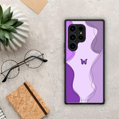 Θήκη Samsung Galaxy S23 Ultra Purple Mariposa από τη Smartfits με σχέδιο στο πίσω μέρος και μαύρο περίβλημα | Samsung Galaxy S23 Ultra Purple Mariposa Case with Colorful Back and Black Bezels