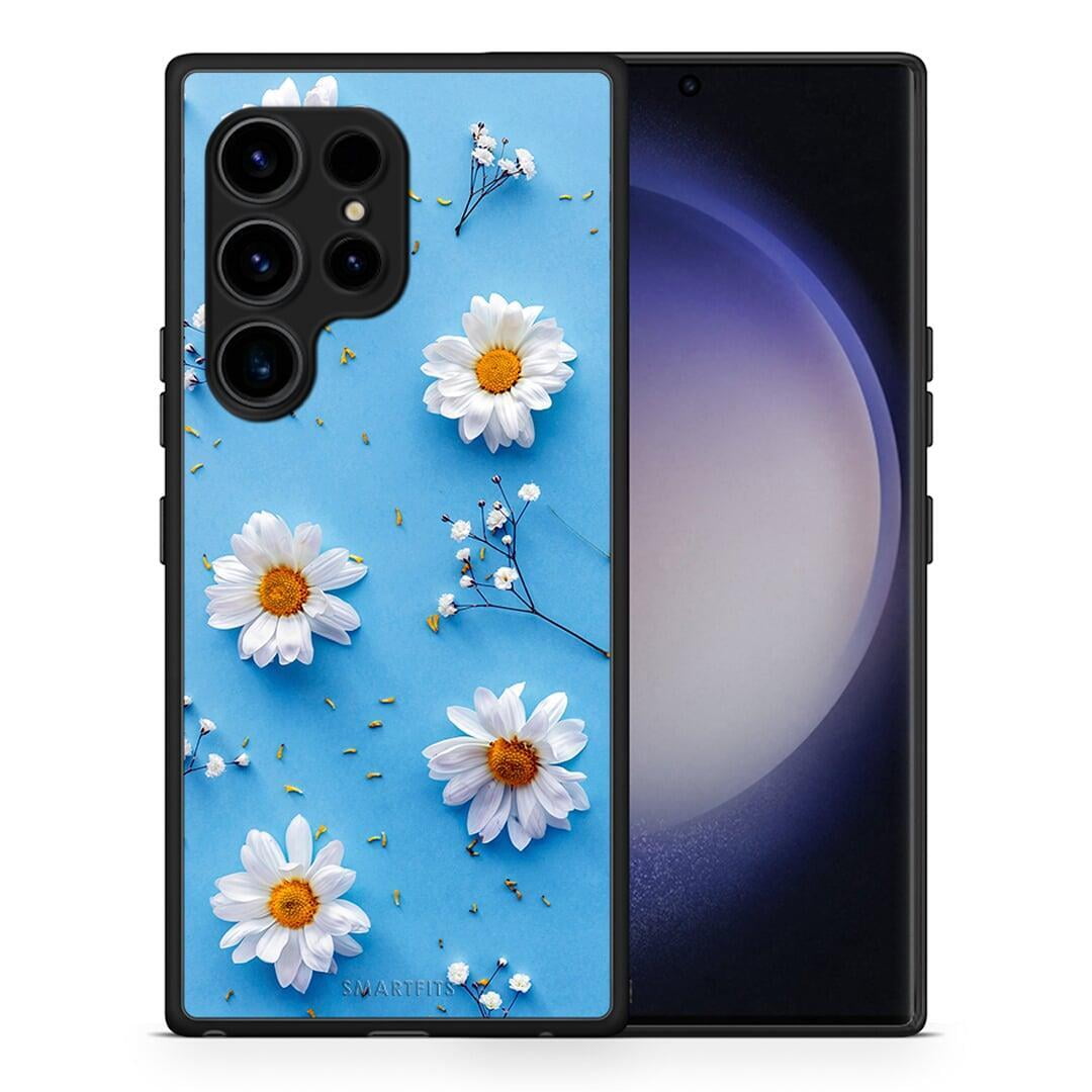 Θήκη Samsung Galaxy S23 Ultra Real Daisies από τη Smartfits με σχέδιο στο πίσω μέρος και μαύρο περίβλημα | Samsung Galaxy S23 Ultra Real Daisies Case with Colorful Back and Black Bezels