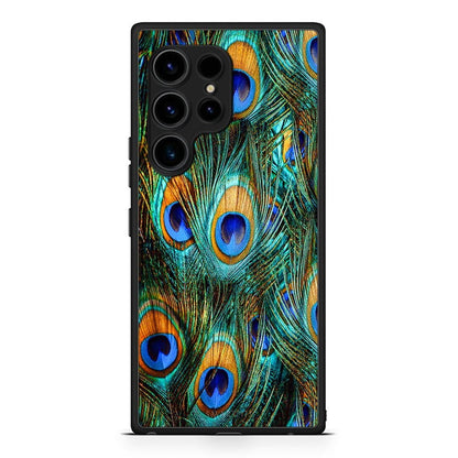 Θήκη Samsung Galaxy S23 Ultra Real Peacock Feathers από τη Smartfits με σχέδιο στο πίσω μέρος και μαύρο περίβλημα | Samsung Galaxy S23 Ultra Real Peacock Feathers Case with Colorful Back and Black Bezels