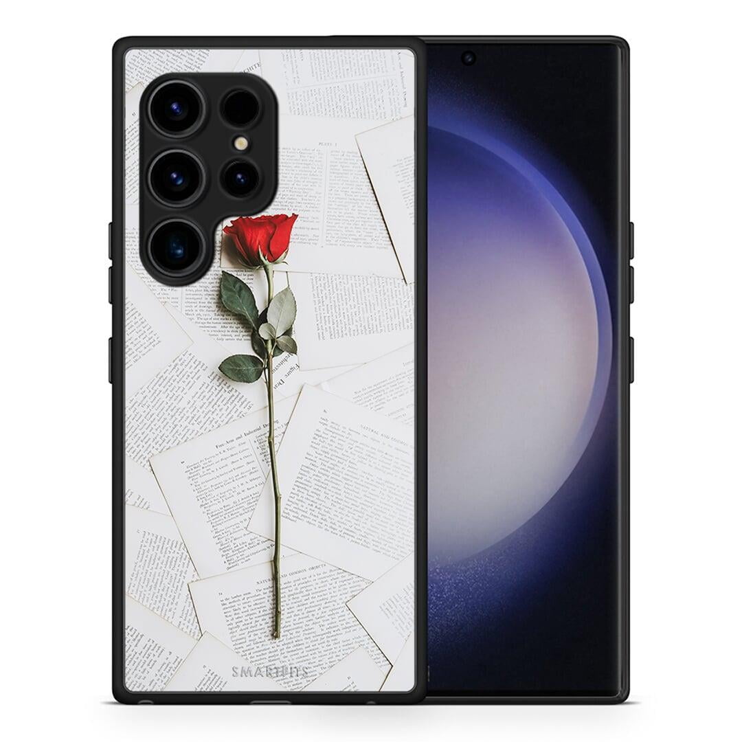 Θήκη Samsung Galaxy S23 Ultra Red Rose από τη Smartfits με σχέδιο στο πίσω μέρος και μαύρο περίβλημα | Samsung Galaxy S23 Ultra Red Rose Case with Colorful Back and Black Bezels