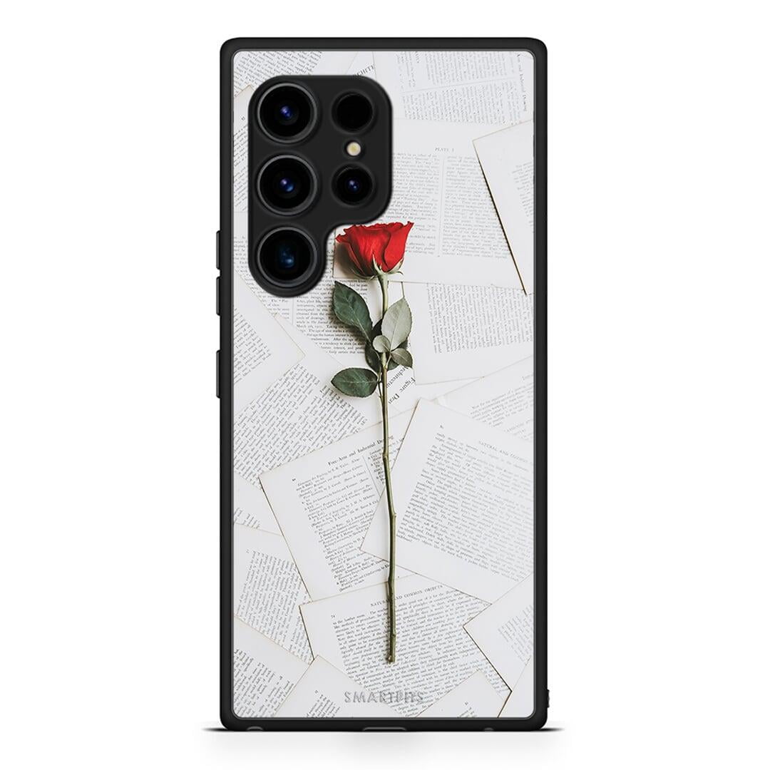 Θήκη Samsung Galaxy S23 Ultra Red Rose από τη Smartfits με σχέδιο στο πίσω μέρος και μαύρο περίβλημα | Samsung Galaxy S23 Ultra Red Rose Case with Colorful Back and Black Bezels