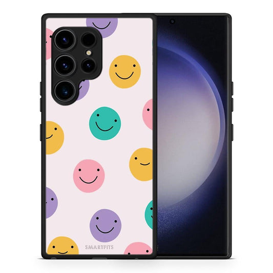Θήκη Samsung Galaxy S23 Ultra Smiley Faces από τη Smartfits με σχέδιο στο πίσω μέρος και μαύρο περίβλημα | Samsung Galaxy S23 Ultra Smiley Faces Case with Colorful Back and Black Bezels
