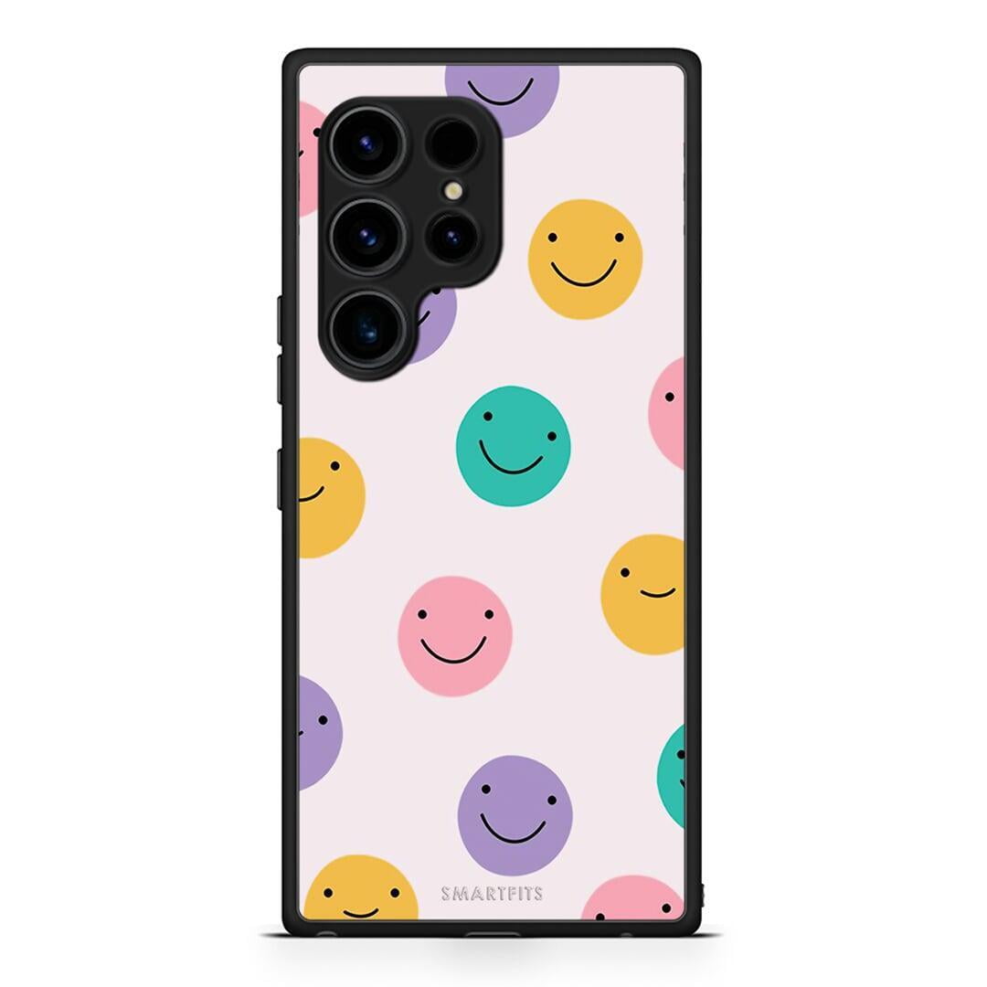 Θήκη Samsung Galaxy S23 Ultra Smiley Faces από τη Smartfits με σχέδιο στο πίσω μέρος και μαύρο περίβλημα | Samsung Galaxy S23 Ultra Smiley Faces Case with Colorful Back and Black Bezels