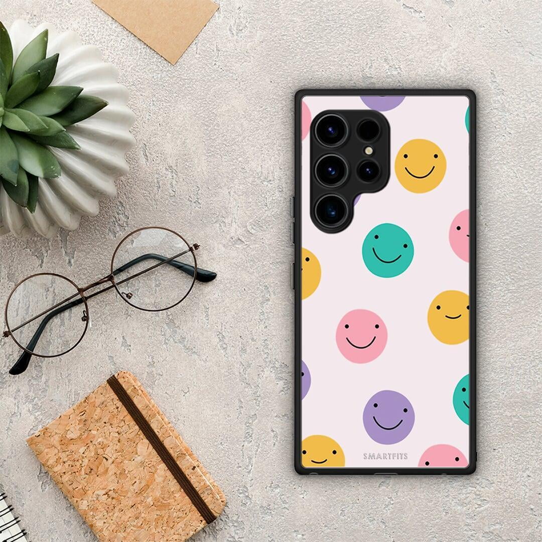 Θήκη Samsung Galaxy S23 Ultra Smiley Faces από τη Smartfits με σχέδιο στο πίσω μέρος και μαύρο περίβλημα | Samsung Galaxy S23 Ultra Smiley Faces Case with Colorful Back and Black Bezels
