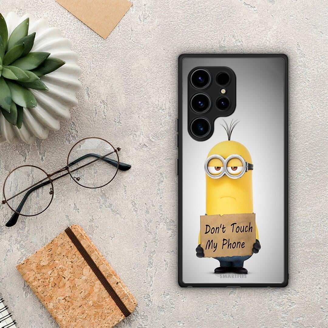 Θήκη Samsung Galaxy S23 Ultra Text Minion από τη Smartfits με σχέδιο στο πίσω μέρος και μαύρο περίβλημα | Samsung Galaxy S23 Ultra Text Minion Case with Colorful Back and Black Bezels