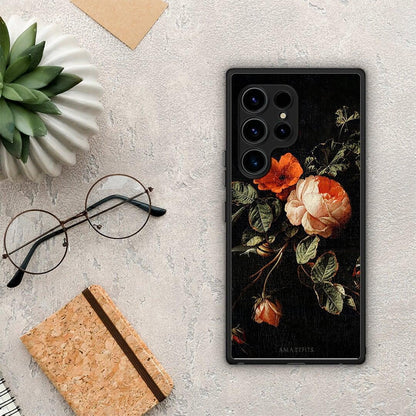 Θήκη Samsung Galaxy S23 Ultra Vintage Roses από τη Smartfits με σχέδιο στο πίσω μέρος και μαύρο περίβλημα | Samsung Galaxy S23 Ultra Vintage Roses Case with Colorful Back and Black Bezels