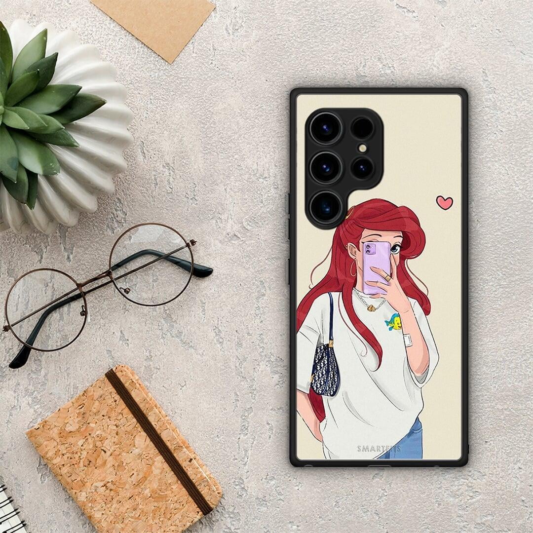 Θήκη Samsung Galaxy S23 Ultra Walking Mermaid από τη Smartfits με σχέδιο στο πίσω μέρος και μαύρο περίβλημα | Samsung Galaxy S23 Ultra Walking Mermaid Case with Colorful Back and Black Bezels