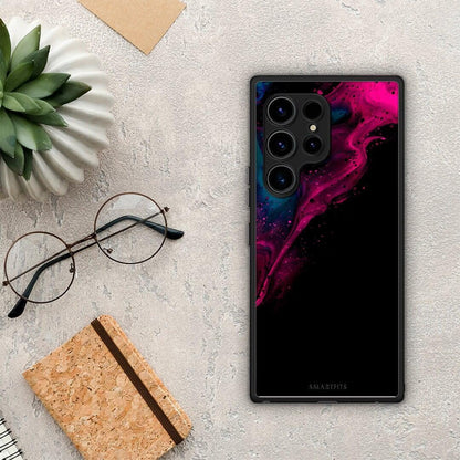 Θήκη Samsung Galaxy S23 Ultra Watercolor Pink Black από τη Smartfits με σχέδιο στο πίσω μέρος και μαύρο περίβλημα | Samsung Galaxy S23 Ultra Watercolor Pink Black Case with Colorful Back and Black Bezels