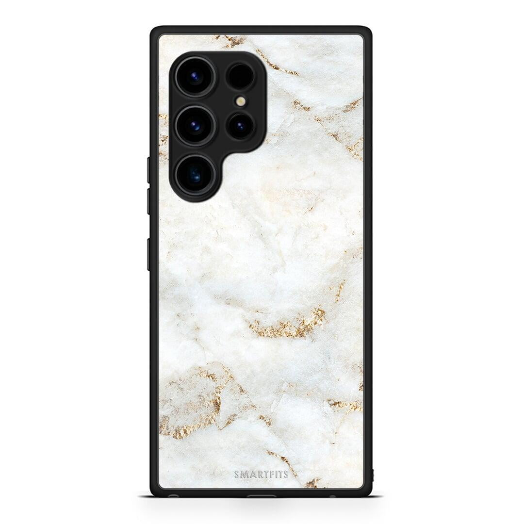Θήκη Samsung Galaxy S23 Ultra White Gold Marble από τη Smartfits με σχέδιο στο πίσω μέρος και μαύρο περίβλημα | Samsung Galaxy S23 Ultra White Gold Marble Case with Colorful Back and Black Bezels