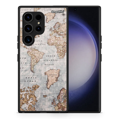 Θήκη Samsung Galaxy S23 Ultra World Map από τη Smartfits με σχέδιο στο πίσω μέρος και μαύρο περίβλημα | Samsung Galaxy S23 Ultra World Map Case with Colorful Back and Black Bezels