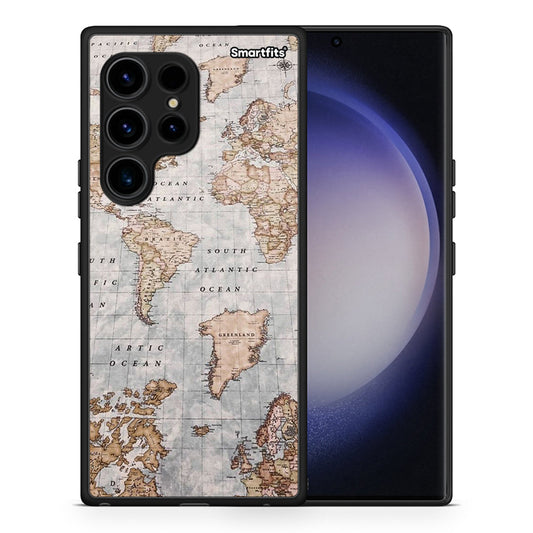 Θήκη Samsung Galaxy S23 Ultra World Map από τη Smartfits με σχέδιο στο πίσω μέρος και μαύρο περίβλημα | Samsung Galaxy S23 Ultra World Map Case with Colorful Back and Black Bezels