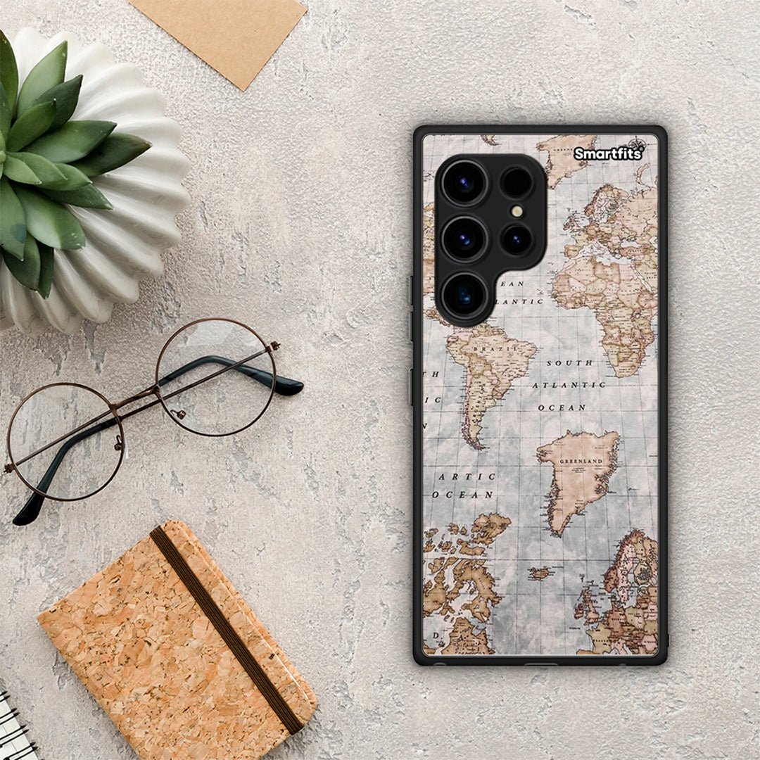 Θήκη Samsung Galaxy S23 Ultra World Map από τη Smartfits με σχέδιο στο πίσω μέρος και μαύρο περίβλημα | Samsung Galaxy S23 Ultra World Map Case with Colorful Back and Black Bezels