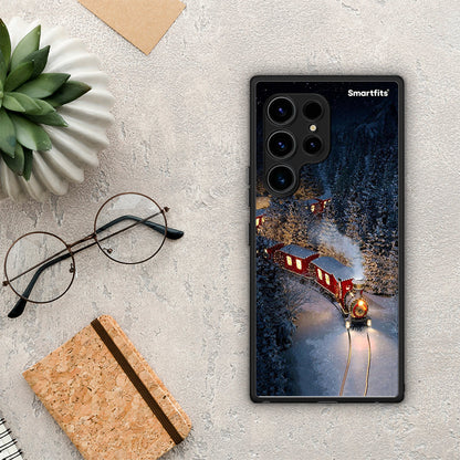 Θήκη Samsung Galaxy S23 Ultra Xmas Train από τη Smartfits με σχέδιο στο πίσω μέρος και μαύρο περίβλημα | Samsung Galaxy S23 Ultra Xmas Train Case with Colorful Back and Black Bezels