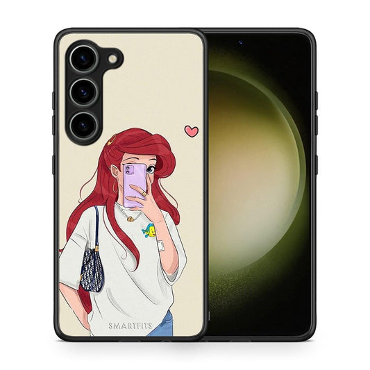 Θήκη Samsung Galaxy S23 Walking Mermaid από τη Smartfits με σχέδιο στο πίσω μέρος και μαύρο περίβλημα | Samsung Galaxy S23 Walking Mermaid Case with Colorful Back and Black Bezels