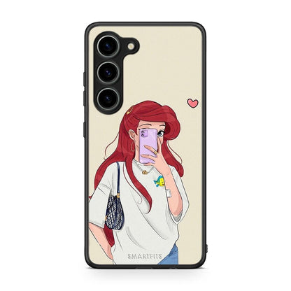 Θήκη Samsung Galaxy S23 Walking Mermaid από τη Smartfits με σχέδιο στο πίσω μέρος και μαύρο περίβλημα | Samsung Galaxy S23 Walking Mermaid Case with Colorful Back and Black Bezels