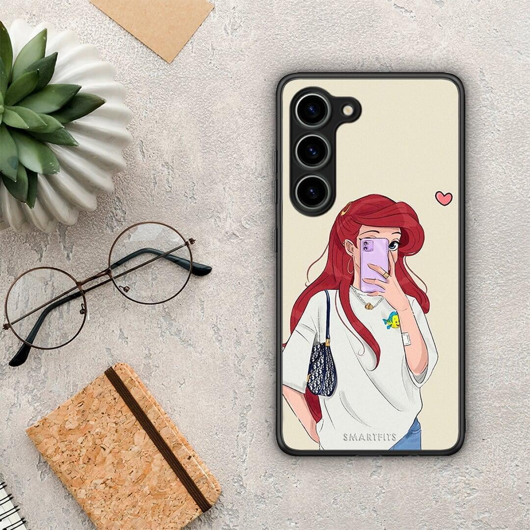Θήκη Samsung Galaxy S23 Walking Mermaid από τη Smartfits με σχέδιο στο πίσω μέρος και μαύρο περίβλημα | Samsung Galaxy S23 Walking Mermaid Case with Colorful Back and Black Bezels