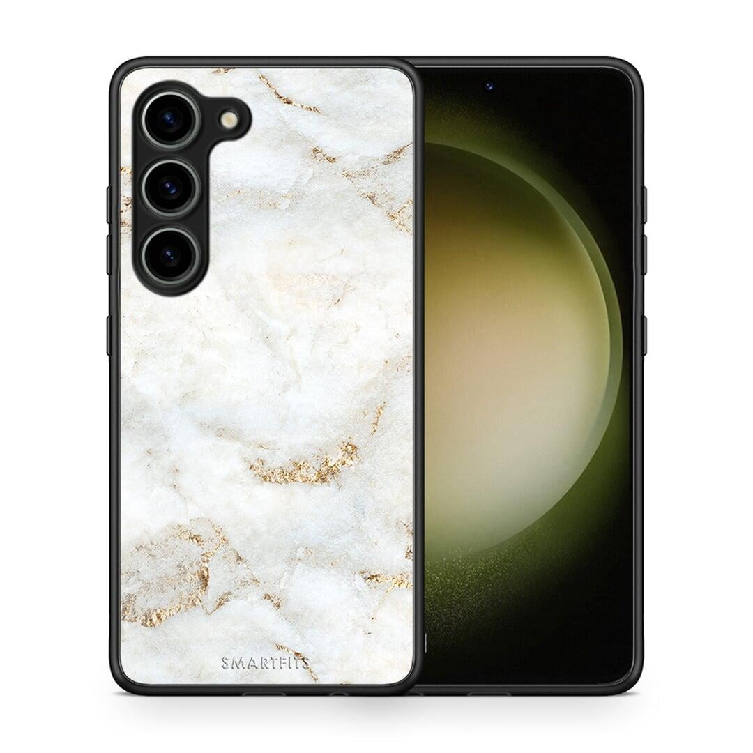 Θήκη Samsung Galaxy S23 White Gold Marble από τη Smartfits με σχέδιο στο πίσω μέρος και μαύρο περίβλημα | Samsung Galaxy S23 White Gold Marble Case with Colorful Back and Black Bezels