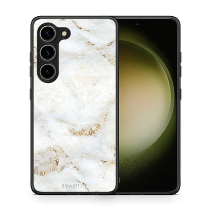 Θήκη Samsung Galaxy S23 White Gold Marble από τη Smartfits με σχέδιο στο πίσω μέρος και μαύρο περίβλημα | Samsung Galaxy S23 White Gold Marble Case with Colorful Back and Black Bezels