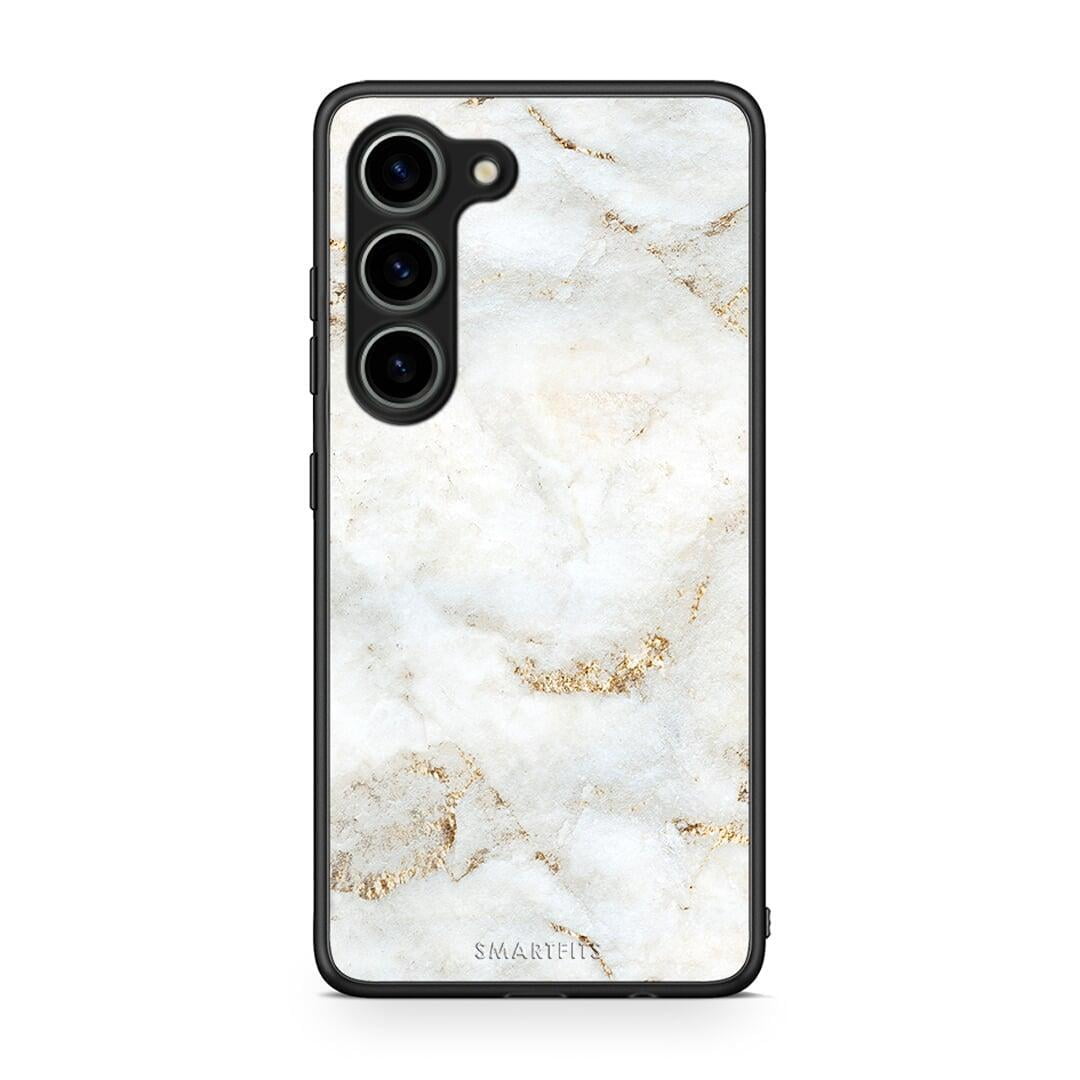Θήκη Samsung Galaxy S23 White Gold Marble από τη Smartfits με σχέδιο στο πίσω μέρος και μαύρο περίβλημα | Samsung Galaxy S23 White Gold Marble Case with Colorful Back and Black Bezels