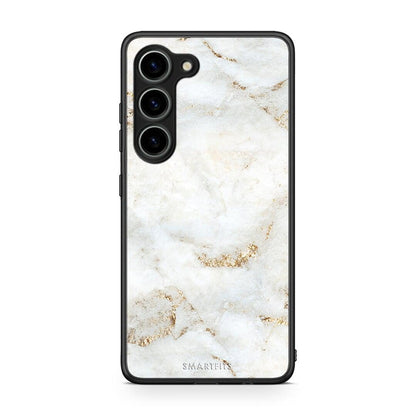Θήκη Samsung Galaxy S23 White Gold Marble από τη Smartfits με σχέδιο στο πίσω μέρος και μαύρο περίβλημα | Samsung Galaxy S23 White Gold Marble Case with Colorful Back and Black Bezels