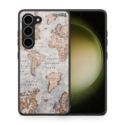 Θήκη Samsung Galaxy S23 World Map από τη Smartfits με σχέδιο στο πίσω μέρος και μαύρο περίβλημα | Samsung Galaxy S23 World Map Case with Colorful Back and Black Bezels