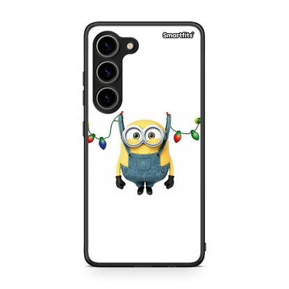 Θήκη Samsung Galaxy S23 Xmas Minion Lights από τη Smartfits με σχέδιο στο πίσω μέρος και μαύρο περίβλημα | Samsung Galaxy S23 Xmas Minion Lights Case with Colorful Back and Black Bezels
