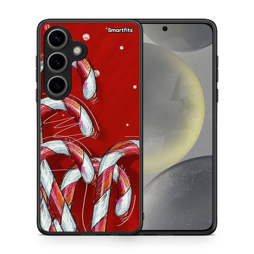 Θήκη Samsung Galaxy S24 Candy Cane από τη Smartfits με σχέδιο στο πίσω μέρος και μαύρο περίβλημα | Samsung Galaxy S24 Candy Cane case with colorful back and black bezels