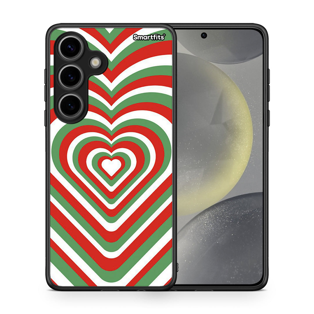 Θήκη Samsung Galaxy S24 Christmas Hearts από τη Smartfits με σχέδιο στο πίσω μέρος και μαύρο περίβλημα | Samsung Galaxy S24 Christmas Hearts case with colorful back and black bezels