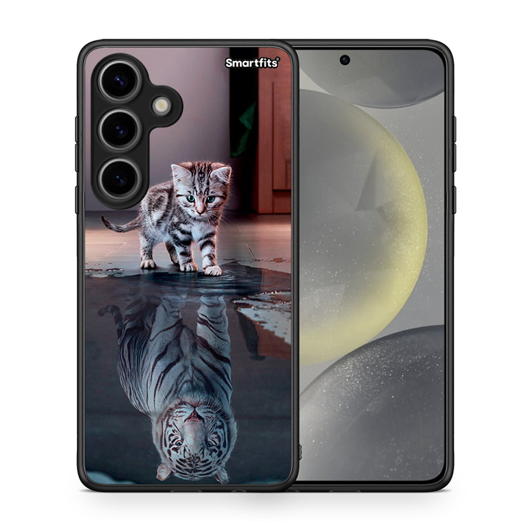 Θήκη Samsung Galaxy S24 Tiger Cute από τη Smartfits με σχέδιο στο πίσω μέρος και μαύρο περίβλημα | Samsung Galaxy S24 Tiger Cute case with colorful back and black bezels