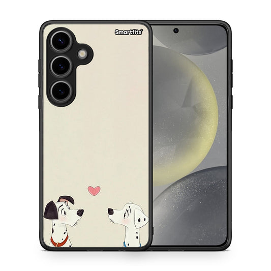 Θήκη Samsung Galaxy S24 Dalmatians Love από τη Smartfits με σχέδιο στο πίσω μέρος και μαύρο περίβλημα | Samsung Galaxy S24 Dalmatians Love case with colorful back and black bezels