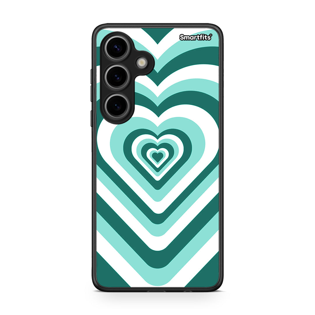 Samsung Galaxy S24 Green Hearts θήκη από τη Smartfits με σχέδιο στο πίσω μέρος και μαύρο περίβλημα | Smartphone case with colorful back and black bezels by Smartfits