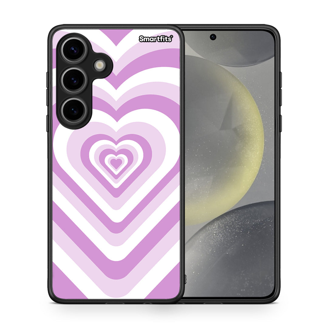 Θήκη Samsung Galaxy S24 Lilac Hearts από τη Smartfits με σχέδιο στο πίσω μέρος και μαύρο περίβλημα | Samsung Galaxy S24 Lilac Hearts case with colorful back and black bezels